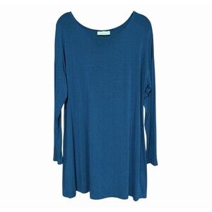 Bryn Walker Micro Modal Tunic Top Size XL Blue Long Sleeve Drop Shoulder Stretch